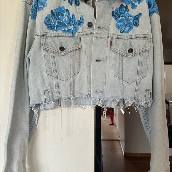 Loveshackfancy x Rialto Jean Jacket Denim Jacket with Blue Floral Embroidery - Picture 2 of 8